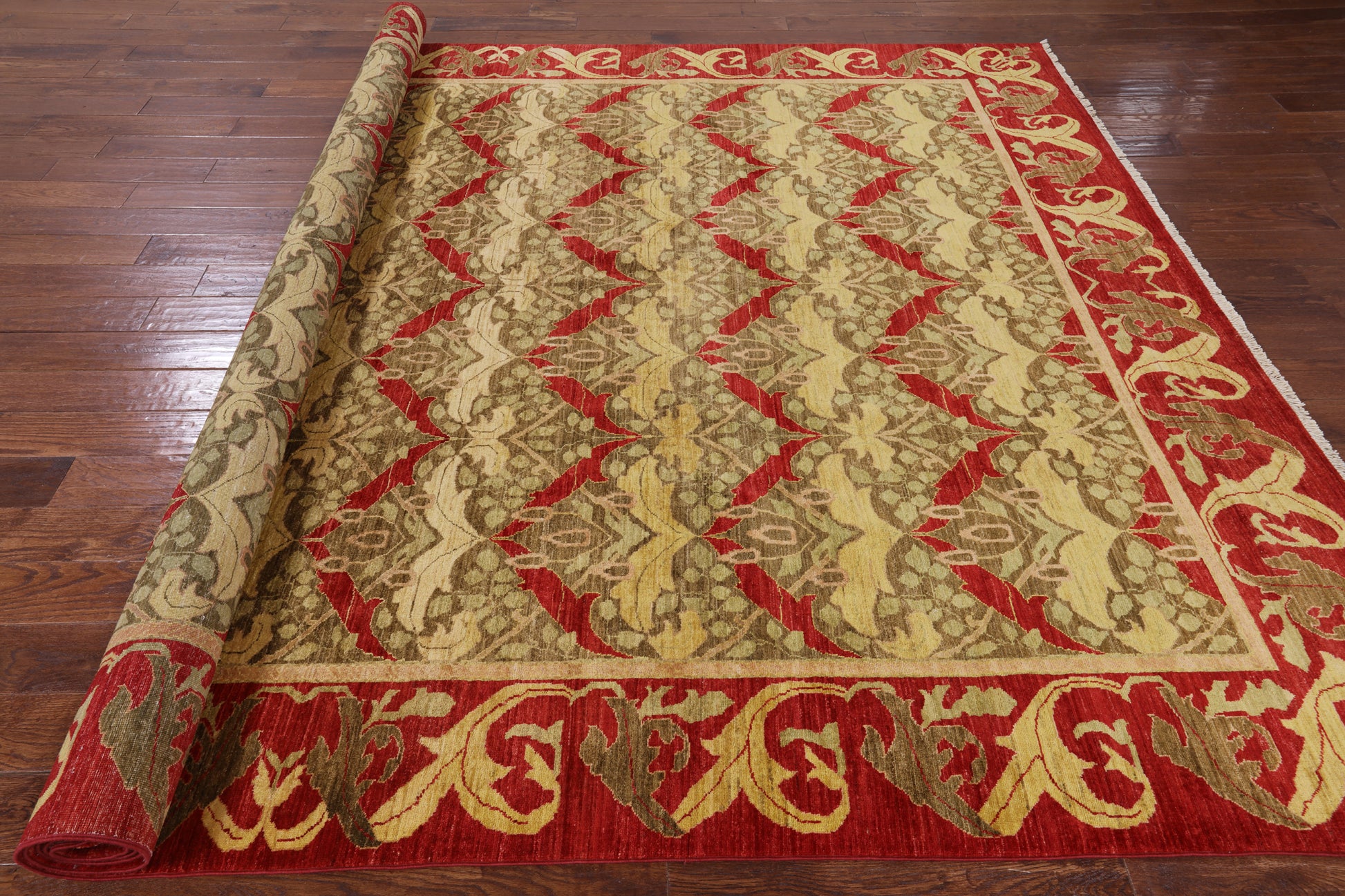 William Morris Handmade Wool Area Rug - 9' 0" X 12' 1" - Golden Nile