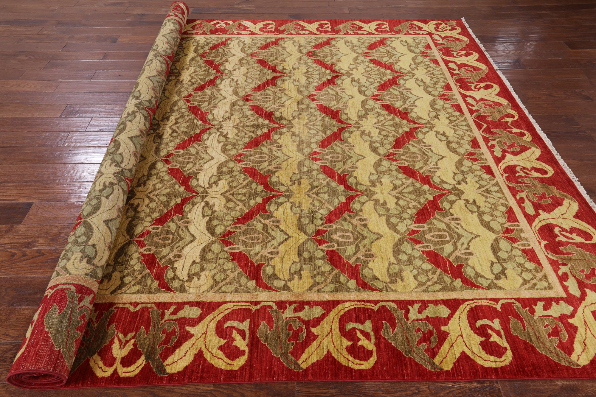 William Morris Handmade Wool Area Rug - 9' 0" X 12' 1" - Golden Nile