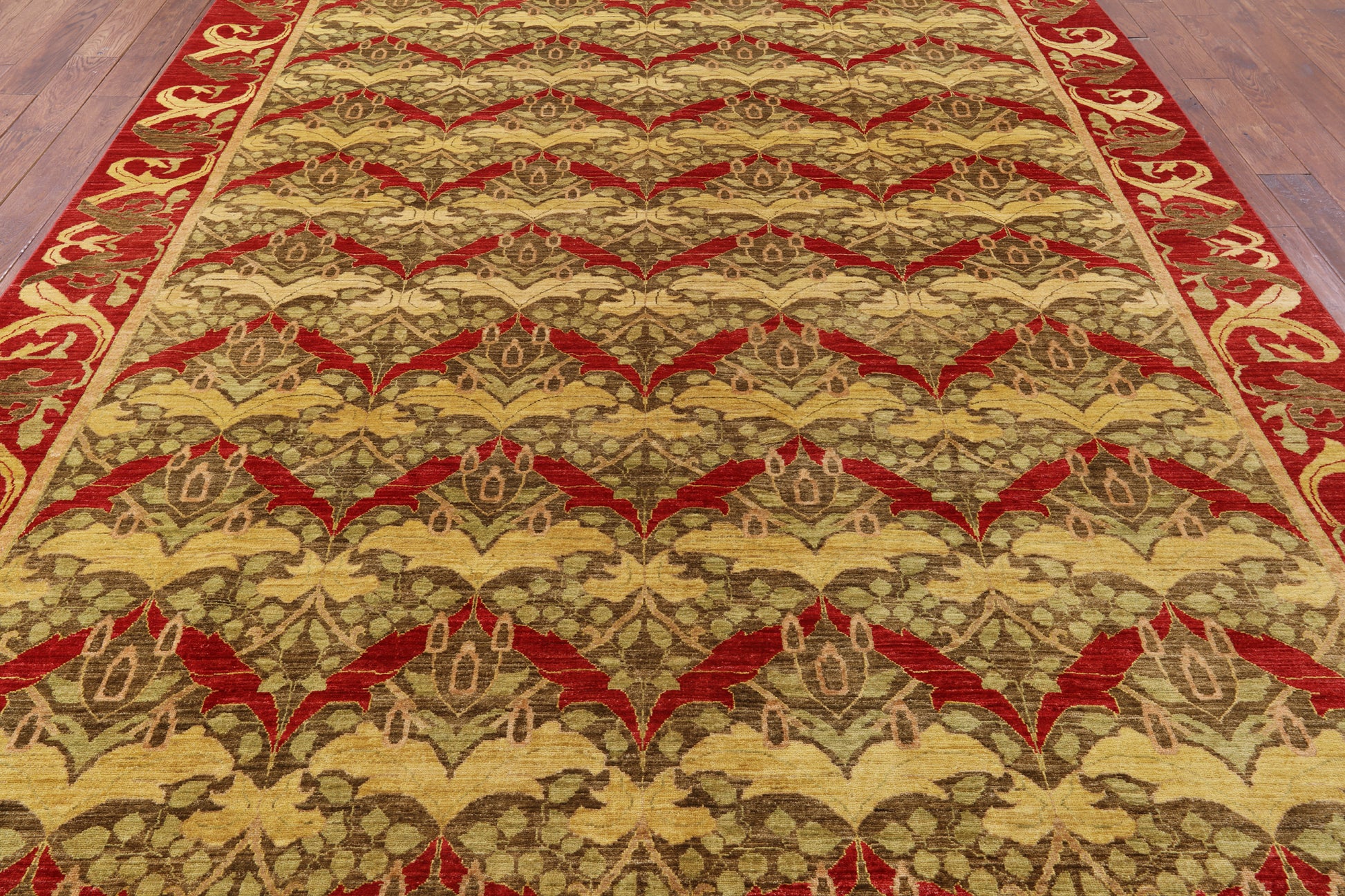 William Morris Handmade Wool Area Rug - 9' 0" X 12' 1" - Golden Nile