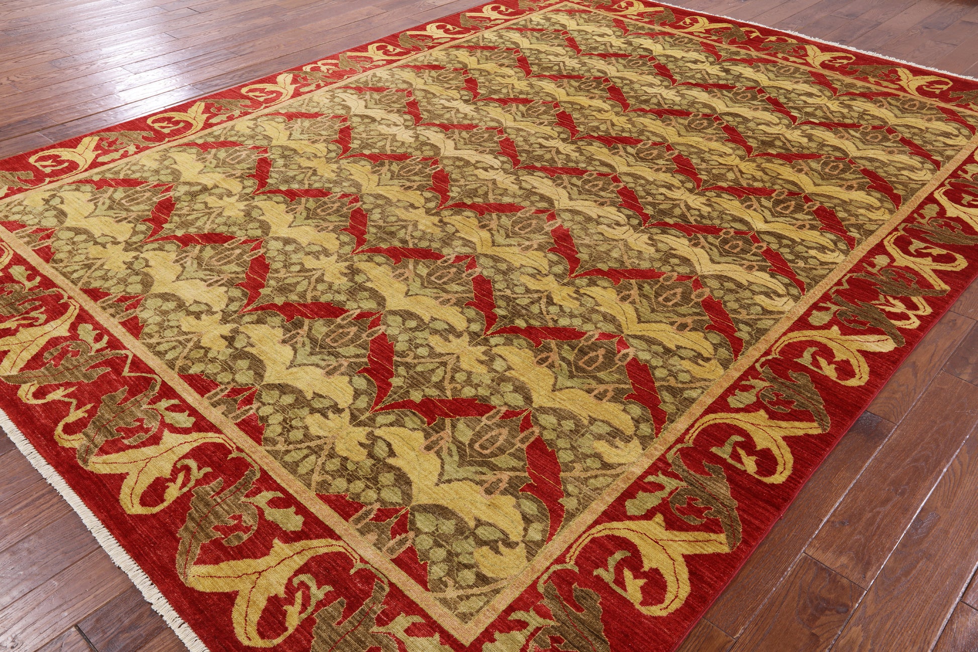 William Morris Handmade Wool Area Rug - 9' 0" X 12' 1" - Golden Nile