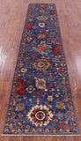 Blue Persian Fine Serapi Hand Knotted Wool Runner Rug - 2' 8" X 11' 8" - Golden Nile