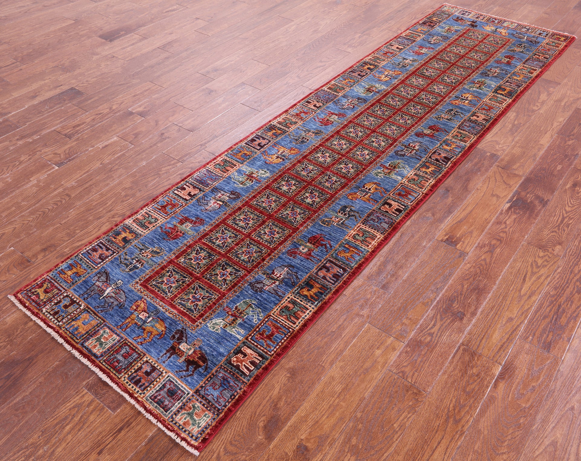 Antiqued Pazyryk Historical Design Hand Knotted Wool Runner Rug - 2' 8" X 9' 11" - Golden Nile