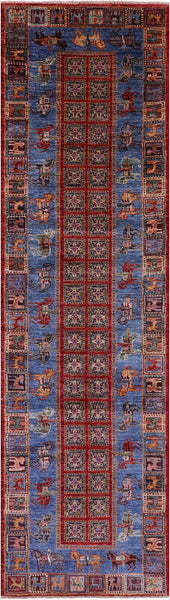 Antiqued Pazyryk Historical Design Hand Knotted Wool Runner Rug - 2' 8" X 9' 11" - Golden Nile