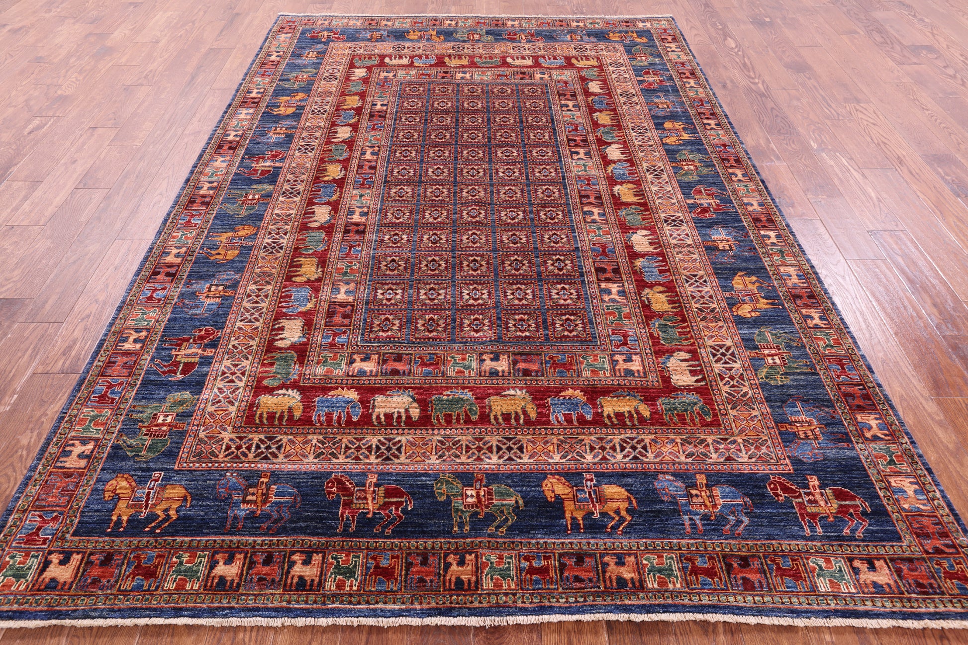 Antiqued Pazyryk Historical Design Hand Knotted Wool Rug - 6' 9" X 9' 10" - Golden Nile