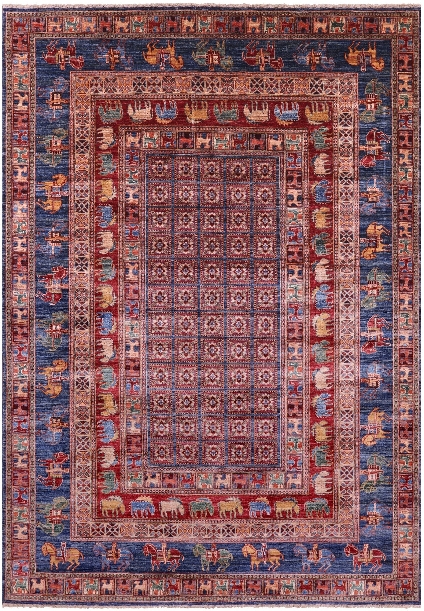 Antiqued Pazyryk Historical Design Hand Knotted Wool Rug - 6' 9" X 9' 10" - Golden Nile