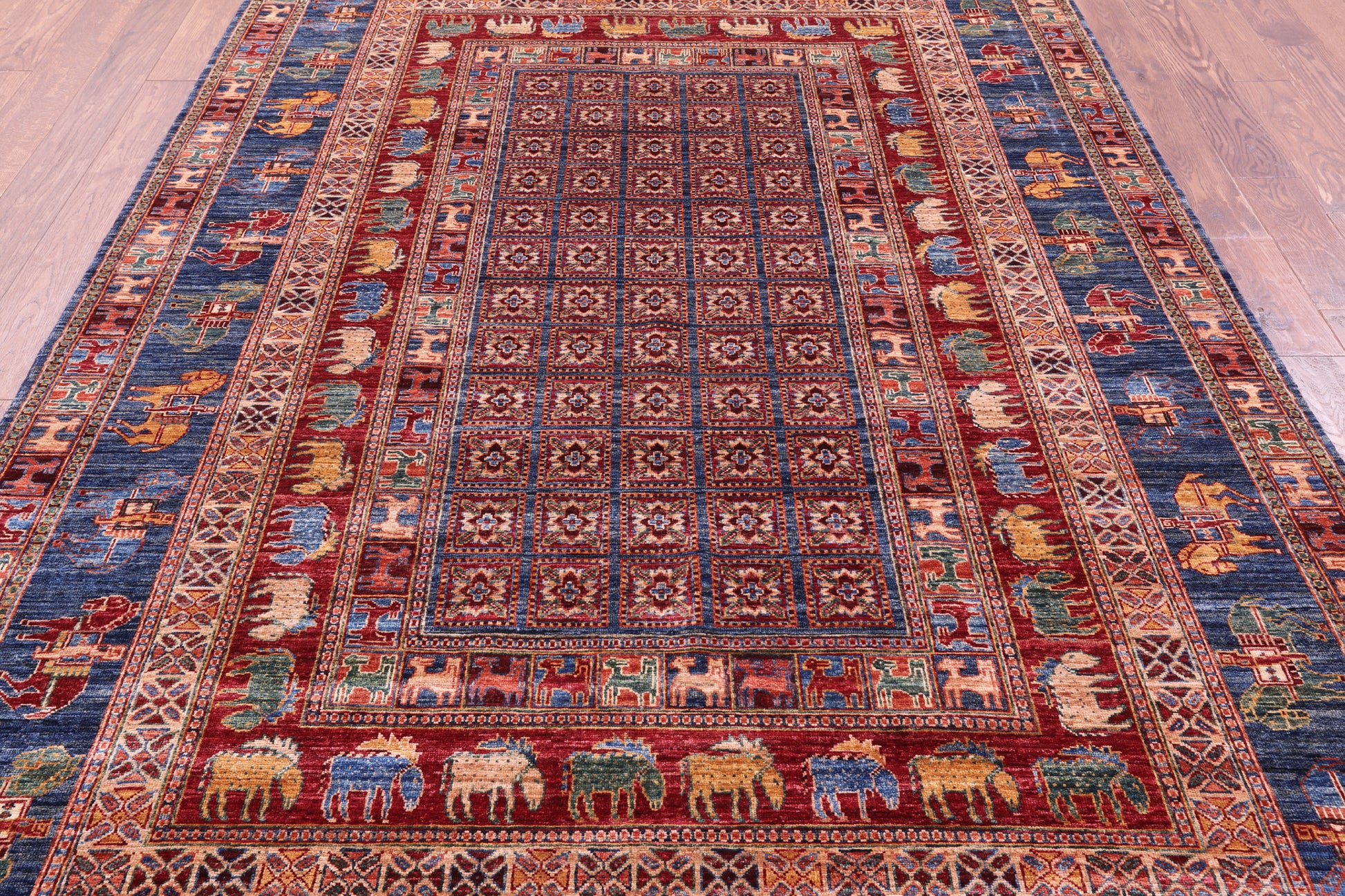Antiqued Pazyryk Historical Design Hand Knotted Wool Rug - 6' 9" X 9' 10" - Golden Nile
