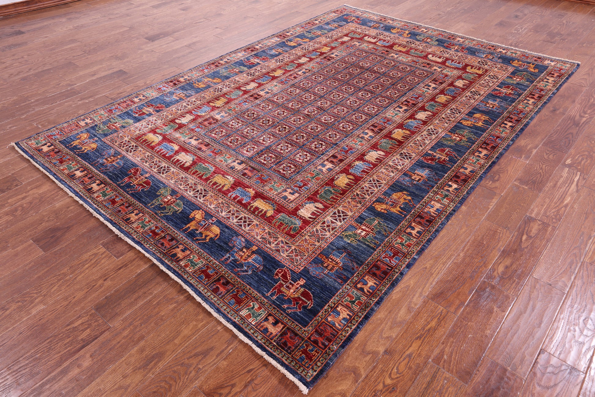 Antiqued Pazyryk Historical Design Hand Knotted Wool Rug - 6' 9" X 9' 10" - Golden Nile