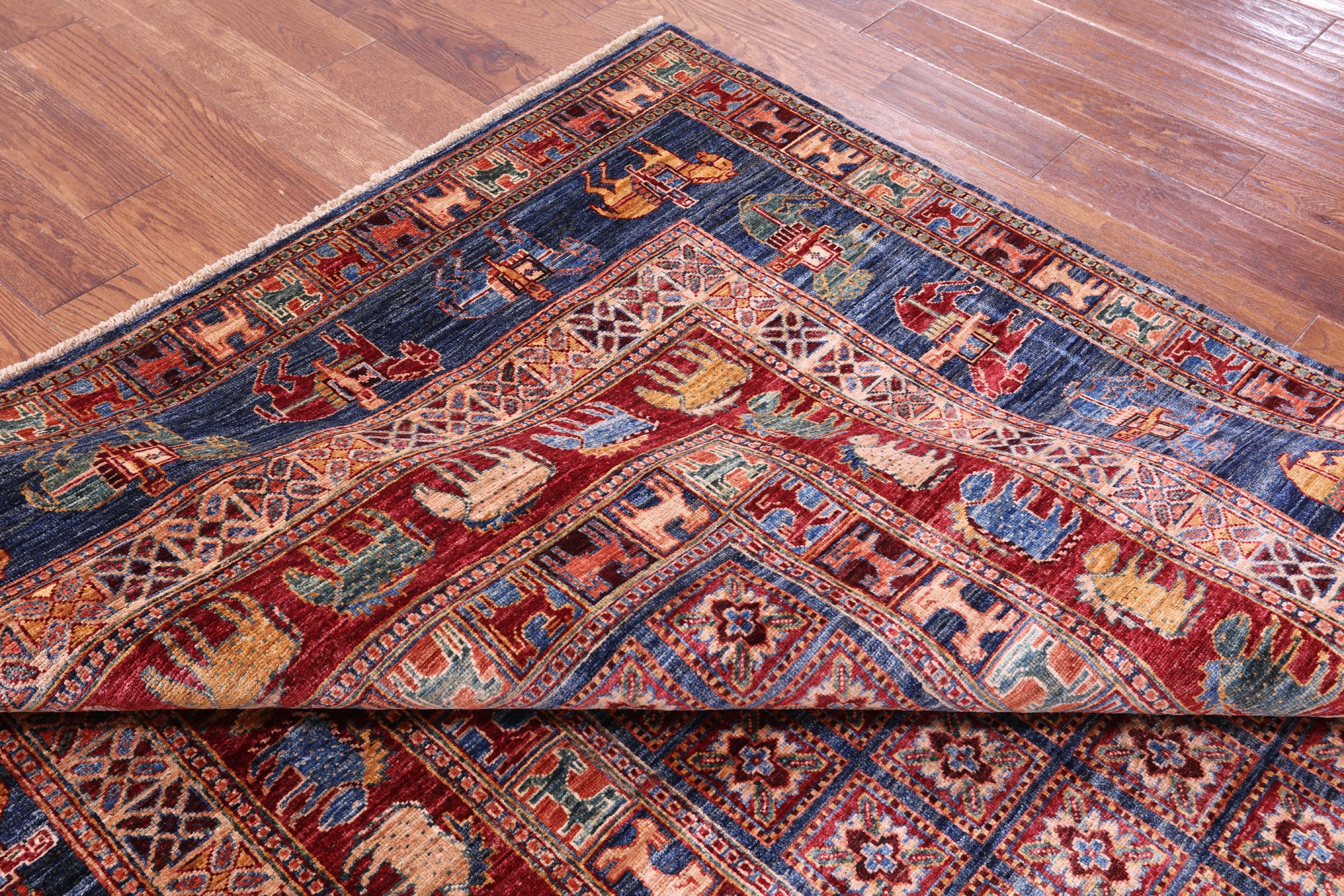 Antiqued Pazyryk Historical Design Hand Knotted Wool Rug - 6' 9" X 9' 10" - Golden Nile