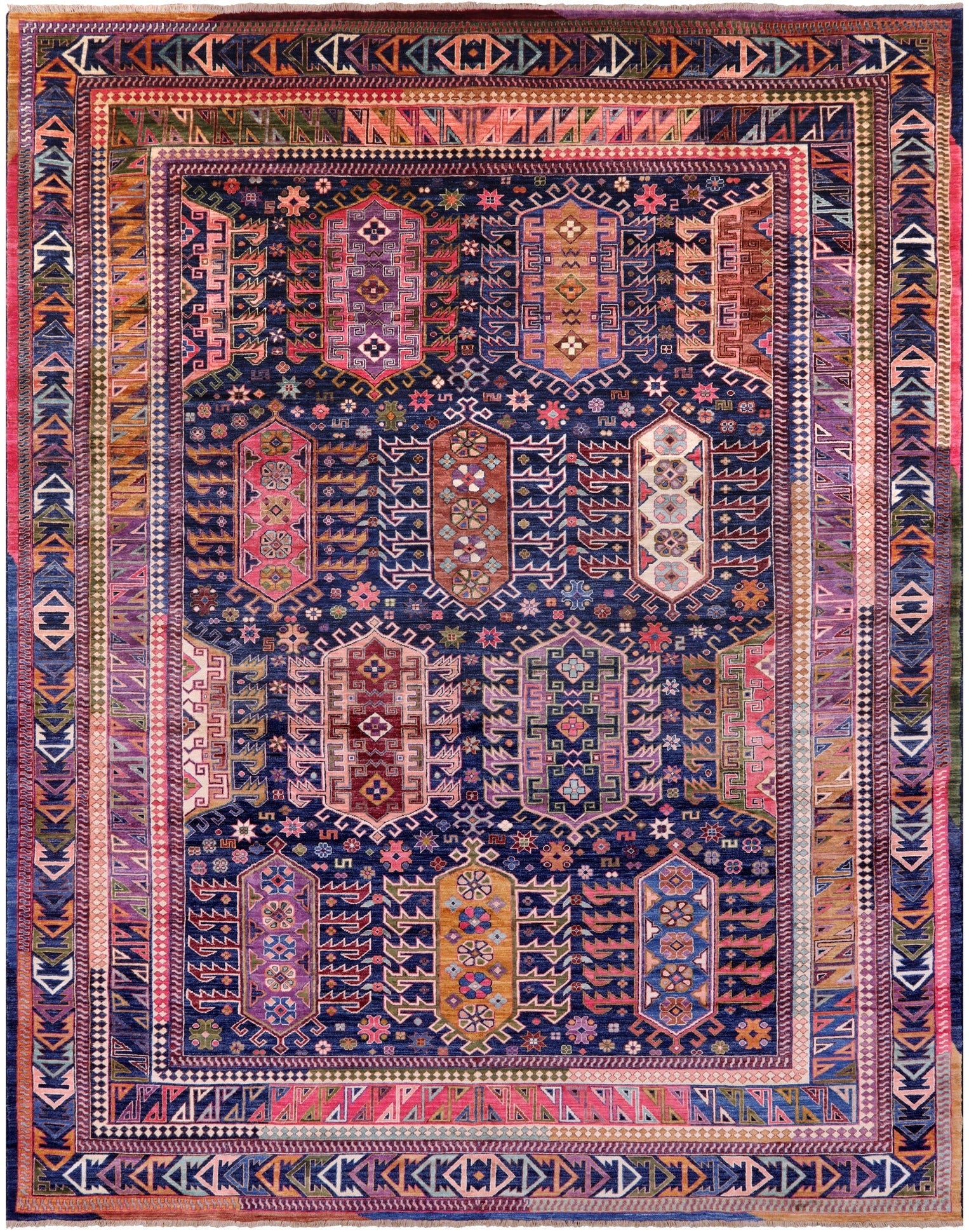 Blue Persian Fine Serapi Handmade Wool Rug - 9' 1" X 11' 9" - Golden Nile