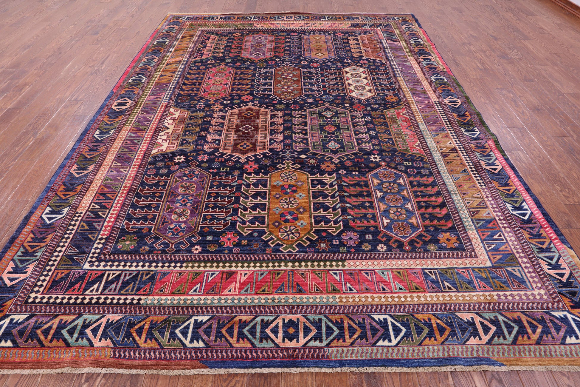 Blue Persian Fine Serapi Handmade Wool Rug - 9' 1" X 11' 9" - Golden Nile