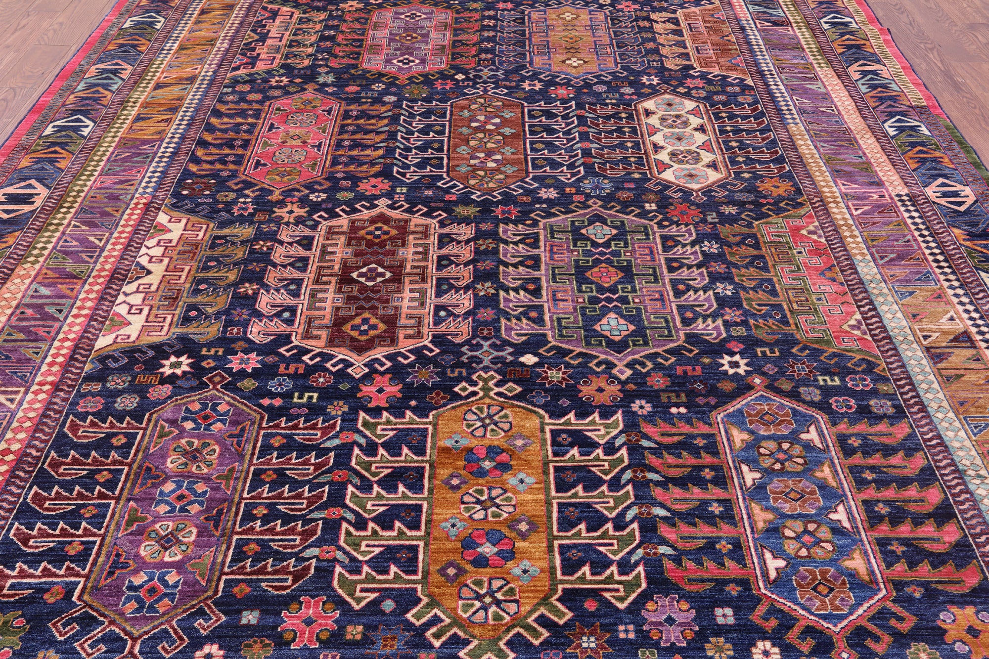 Blue Persian Fine Serapi Handmade Wool Rug - 9' 1" X 11' 9" - Golden Nile