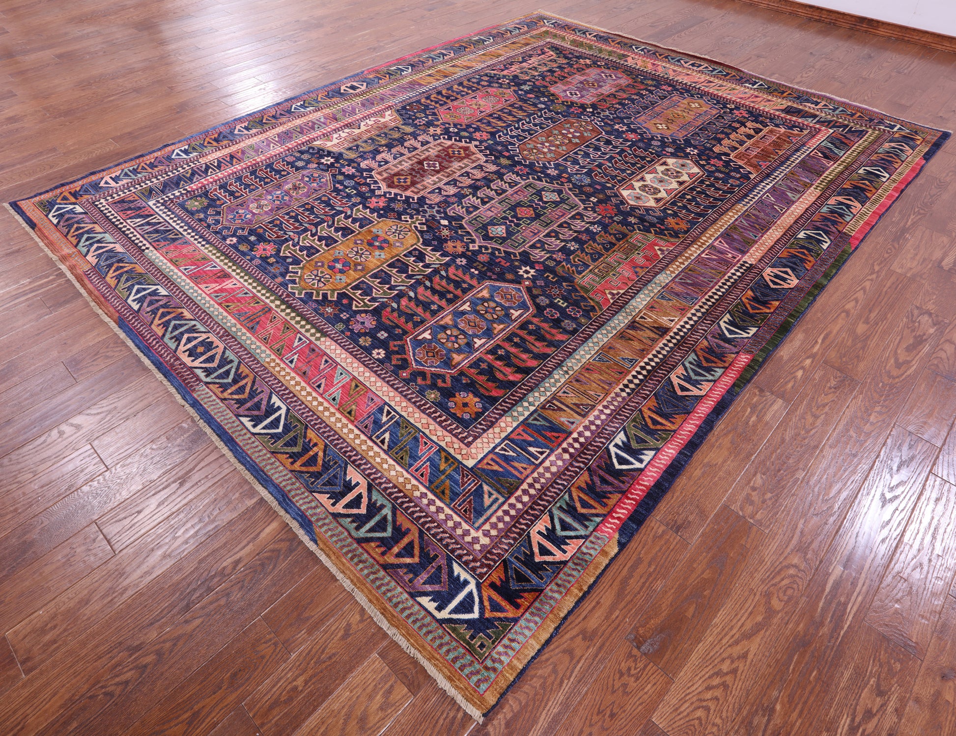 Blue Persian Fine Serapi Handmade Wool Rug - 9' 1" X 11' 9" - Golden Nile