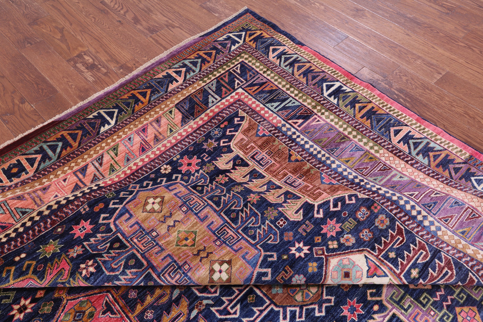Blue Persian Fine Serapi Handmade Wool Rug - 9' 1" X 11' 9" - Golden Nile