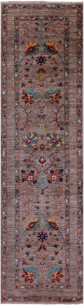 Peshawar Hand Knotted Wool Runner Rug - 2' 8" X 9' 8" - Golden Nile