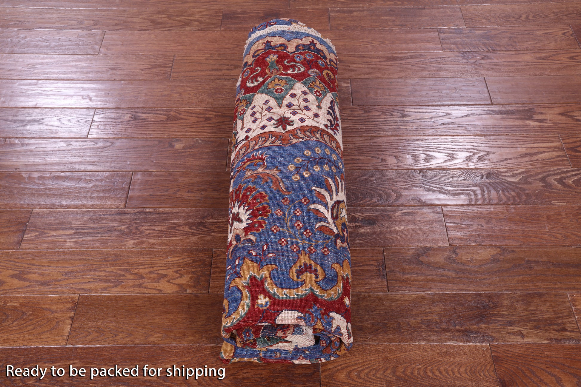 Blue Round Persian Fine Serapi Hand Knotted Wool Rug - 8' 8" X 8' 9" - Golden Nile