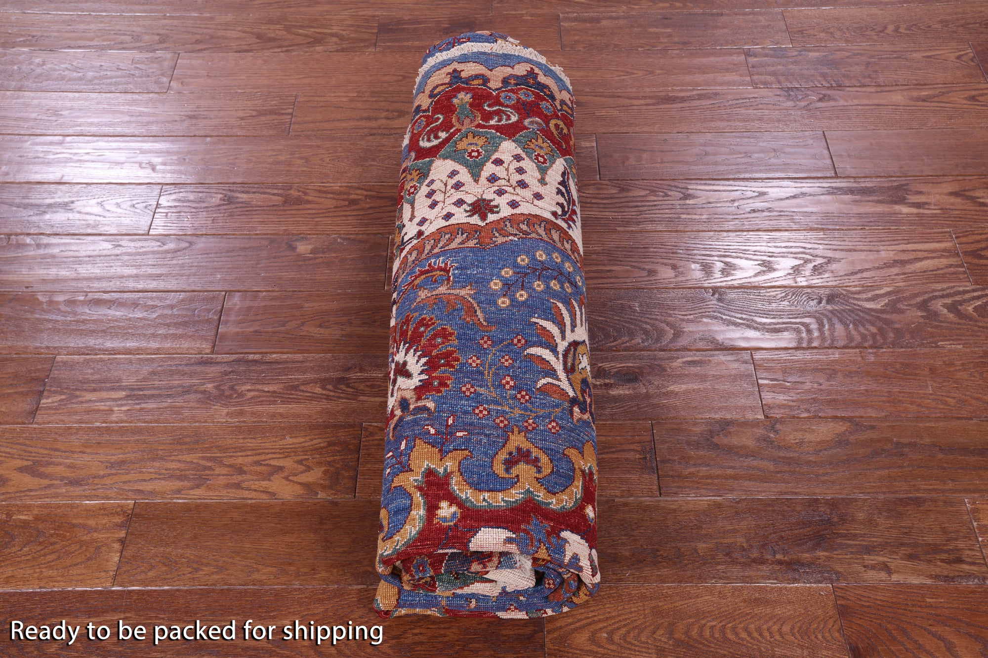 Blue Round Persian Fine Serapi Hand Knotted Wool Rug - 8' 8" X 8' 9" - Golden Nile