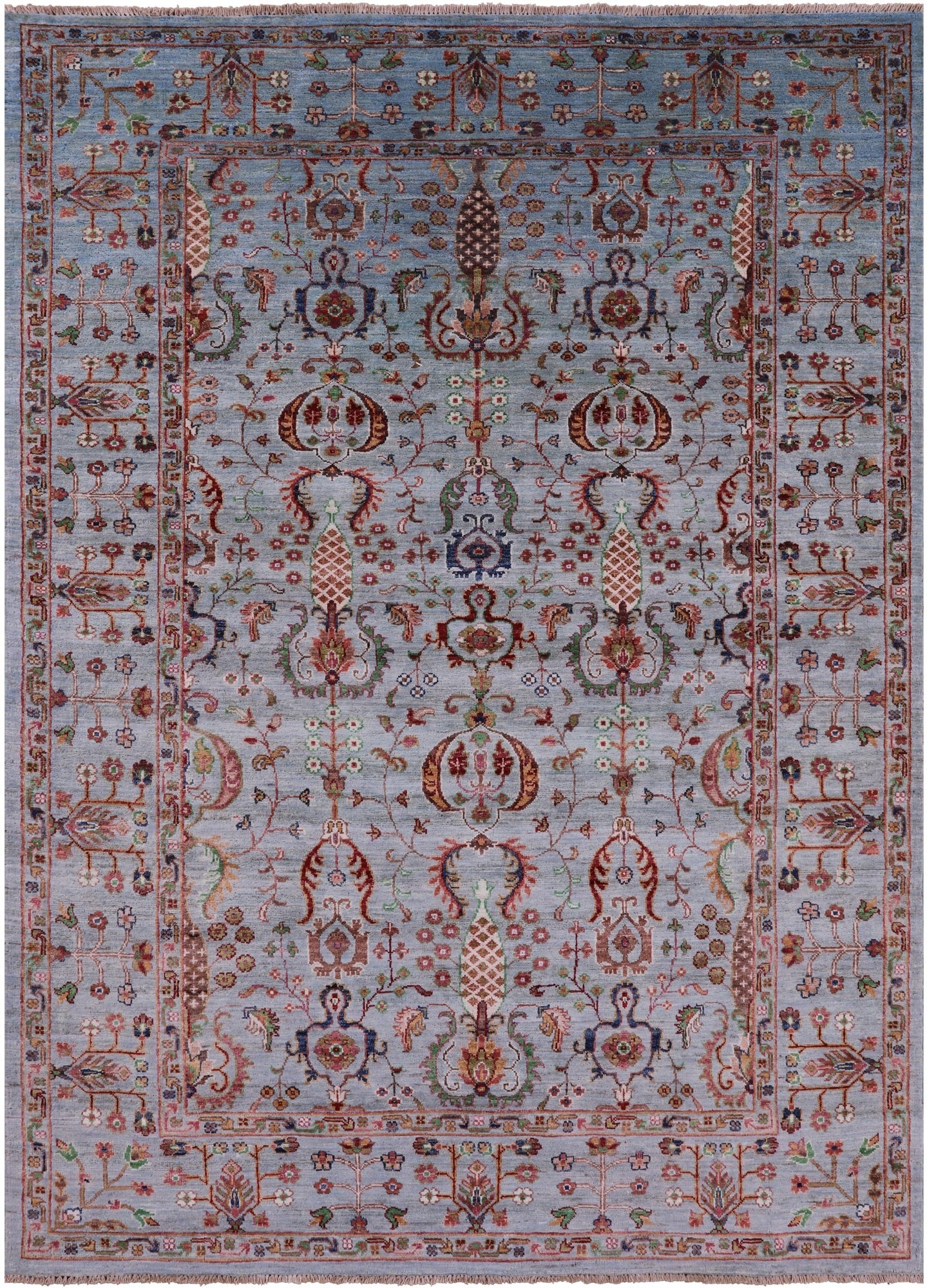 Blue Peshawar Hand Knotted Wool Rug - 5' 6" X 7' 9" - Golden Nile