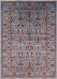 Blue Peshawar Hand Knotted Wool Rug - 5' 6" X 7' 9" - Golden Nile