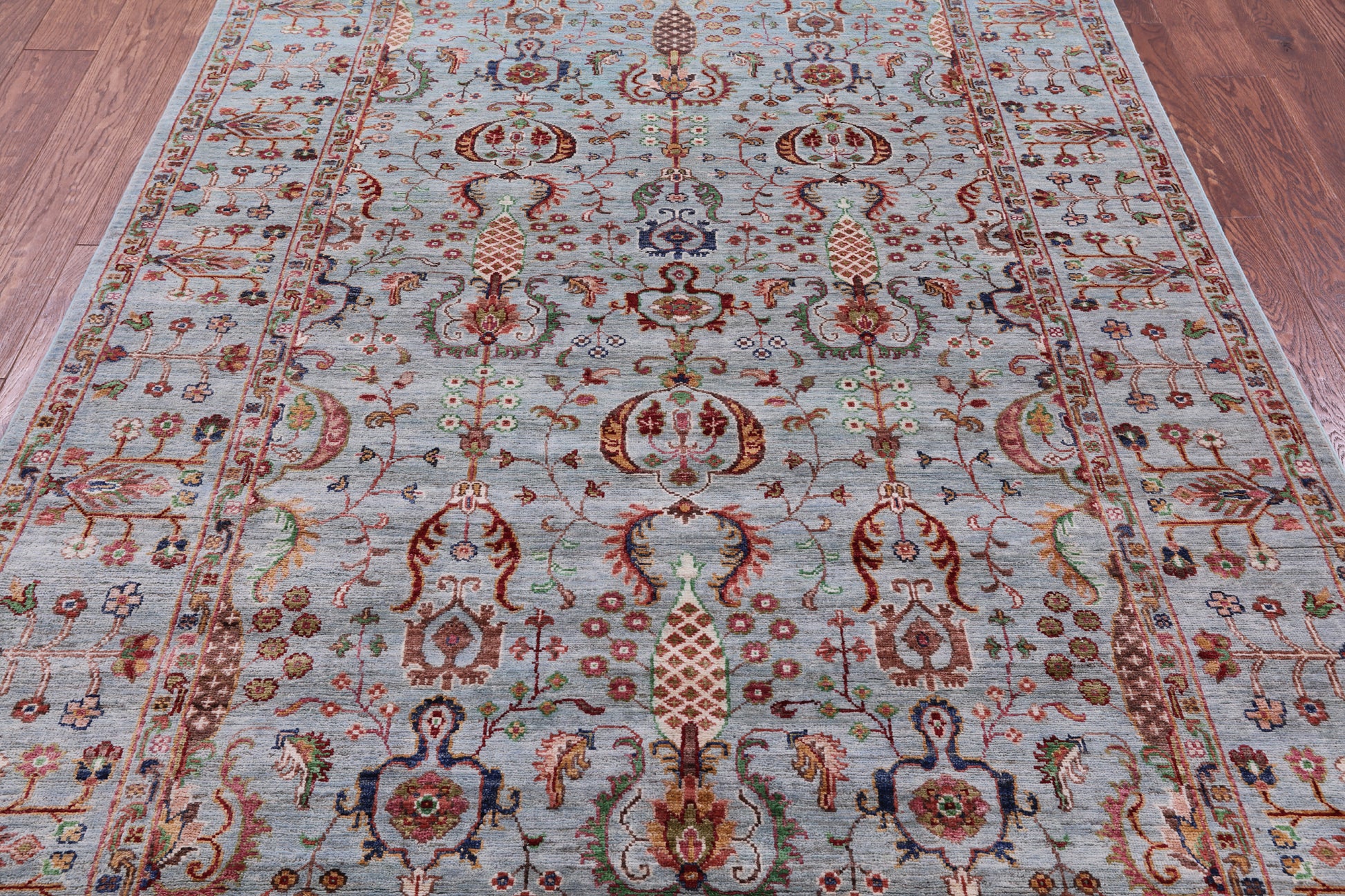 Blue Peshawar Hand Knotted Wool Rug - 5' 6" X 7' 9" - Golden Nile