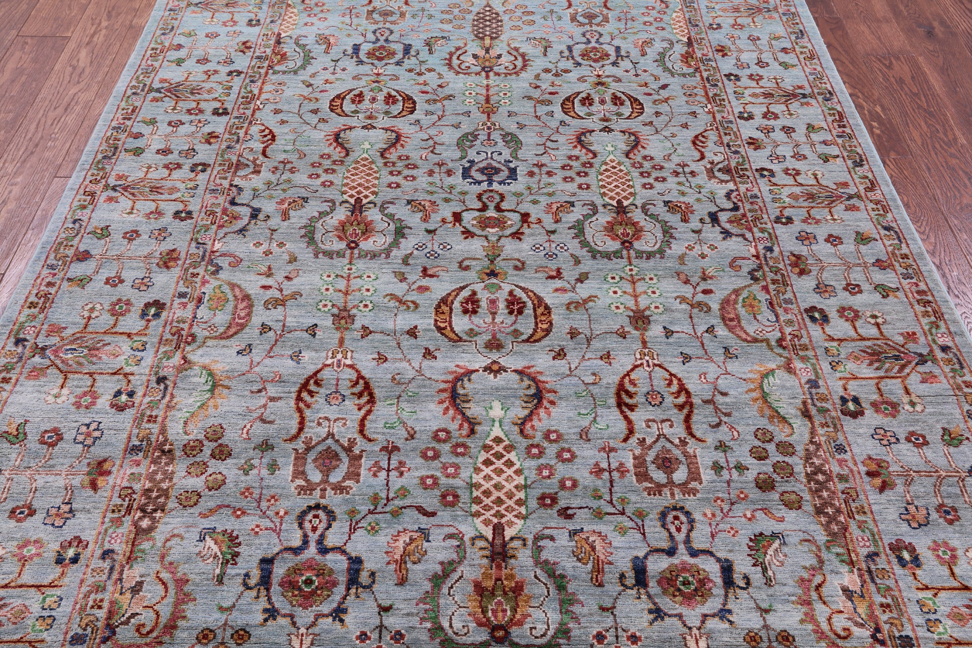 Blue Peshawar Hand Knotted Wool Rug - 5' 6" X 7' 9" - Golden Nile