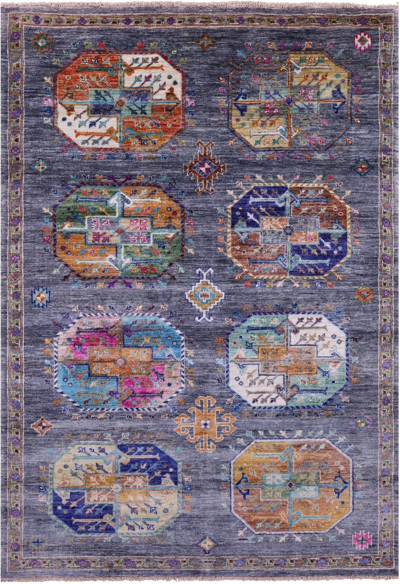 Grey Turkmen Ersari Hand Knotted Wool Rug - 4' 3" X 6' 2" - Golden Nile