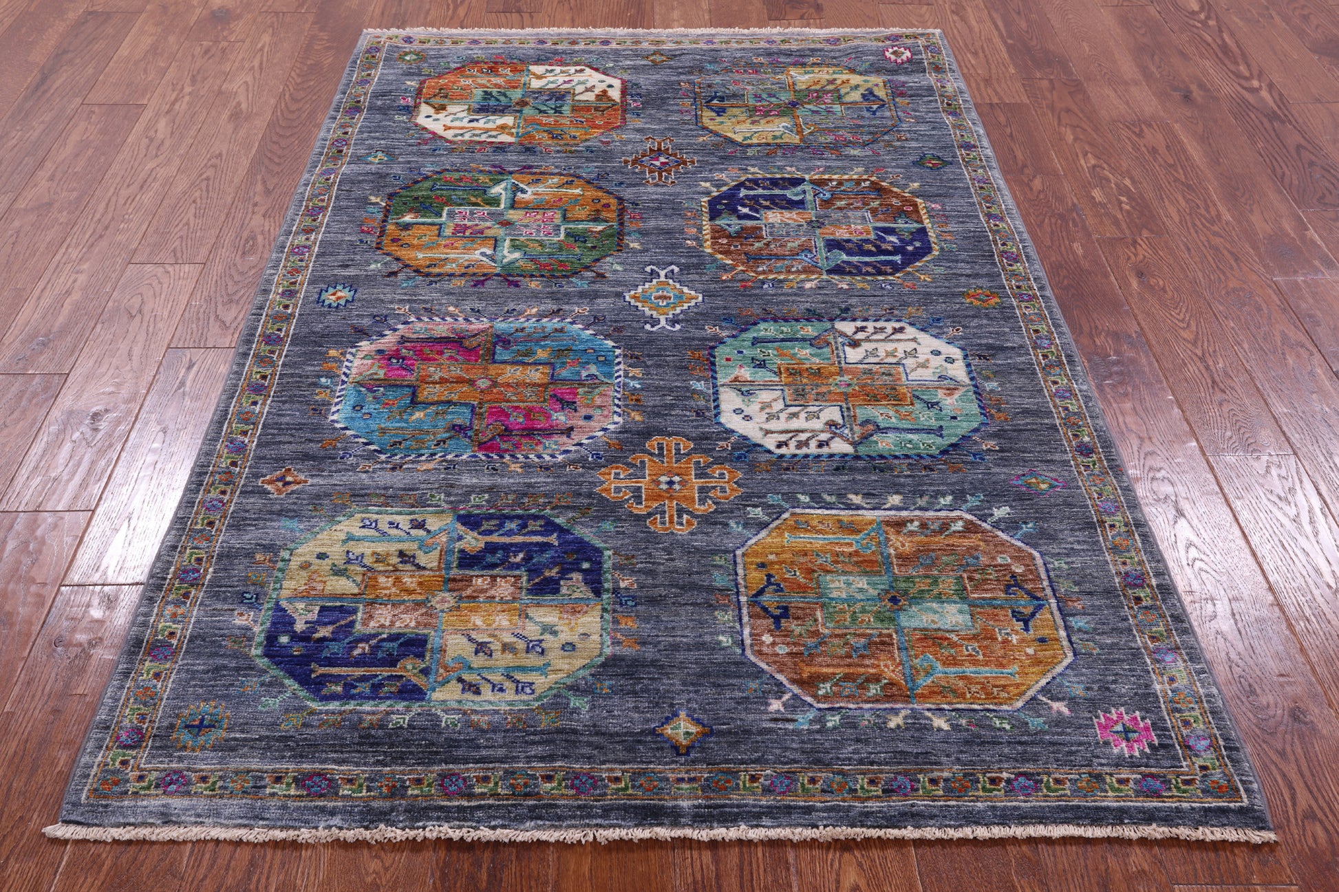 Grey Turkmen Ersari Hand Knotted Wool Rug - 4' 3" X 6' 2" - Golden Nile