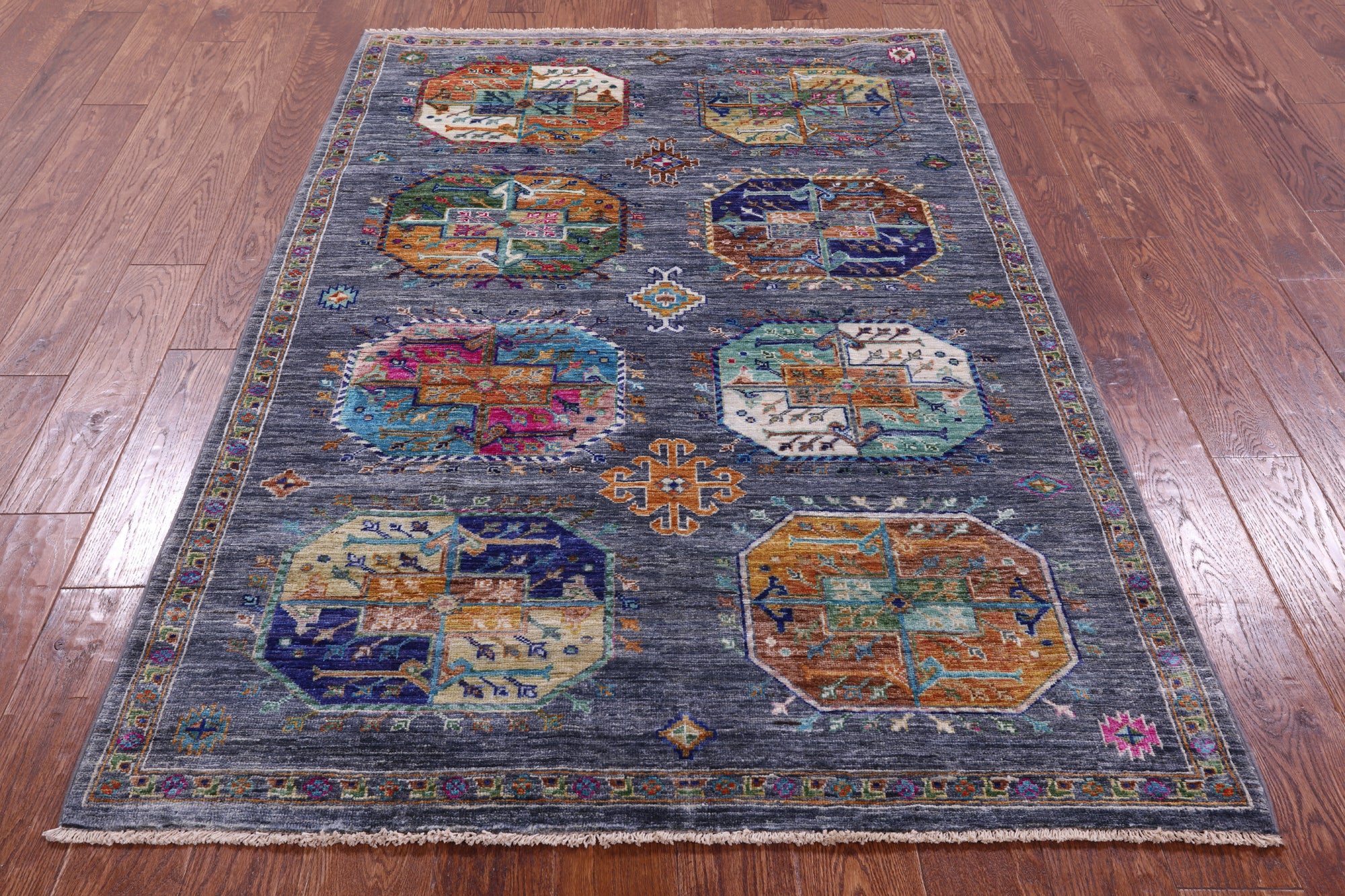 Grey Turkmen Ersari Hand Knotted Wool Rug - 4' 3" X 6' 2" - Golden Nile