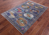 Grey Turkmen Ersari Hand Knotted Wool Rug - 4' 3" X 6' 2" - Golden Nile