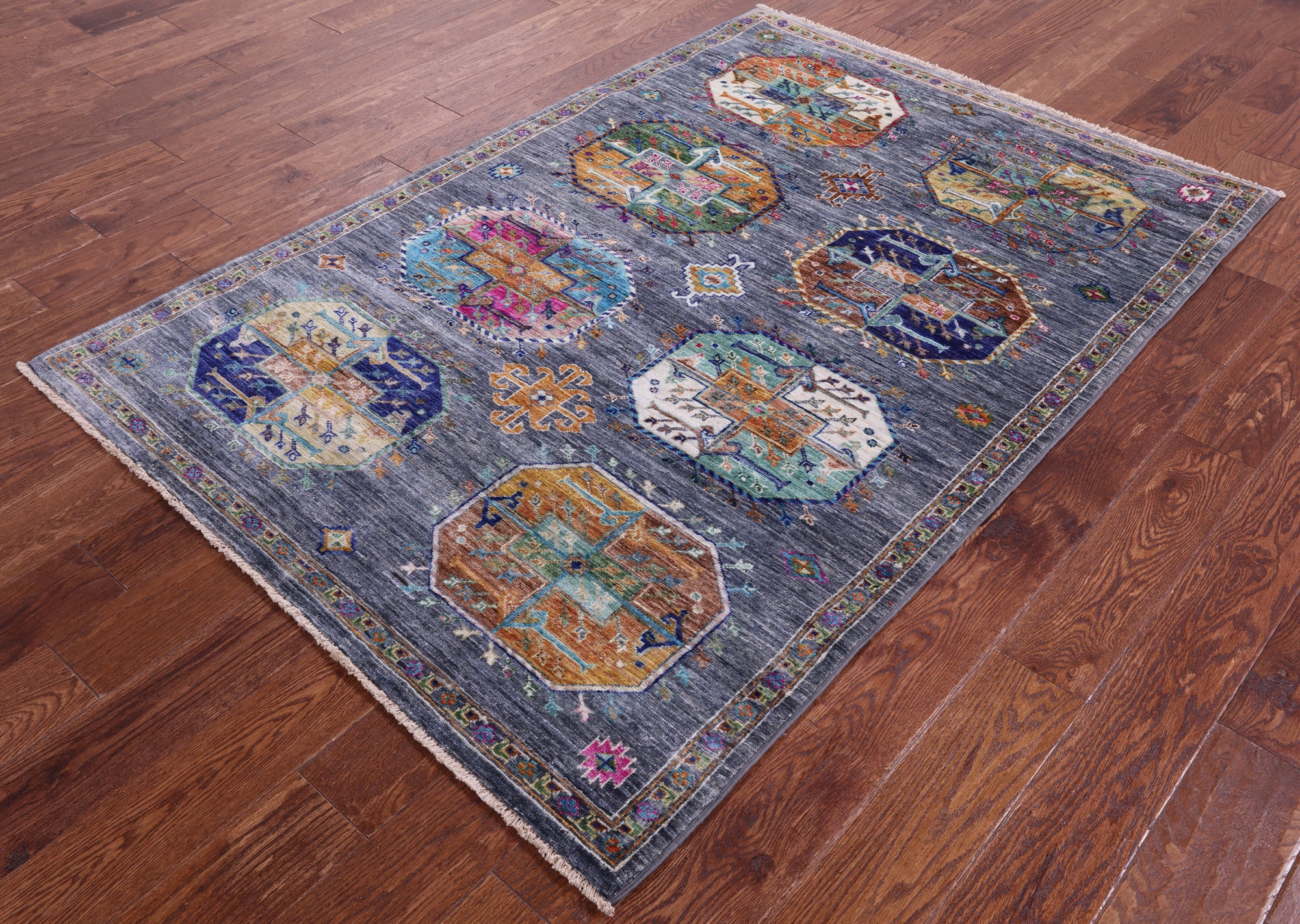 Grey Turkmen Ersari Hand Knotted Wool Rug - 4' 3" X 6' 2" - Golden Nile