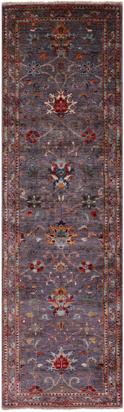 Grey Peshawar Hand Knotted Wool Runner Rug - 2' 10" X 9' 8" - Golden Nile