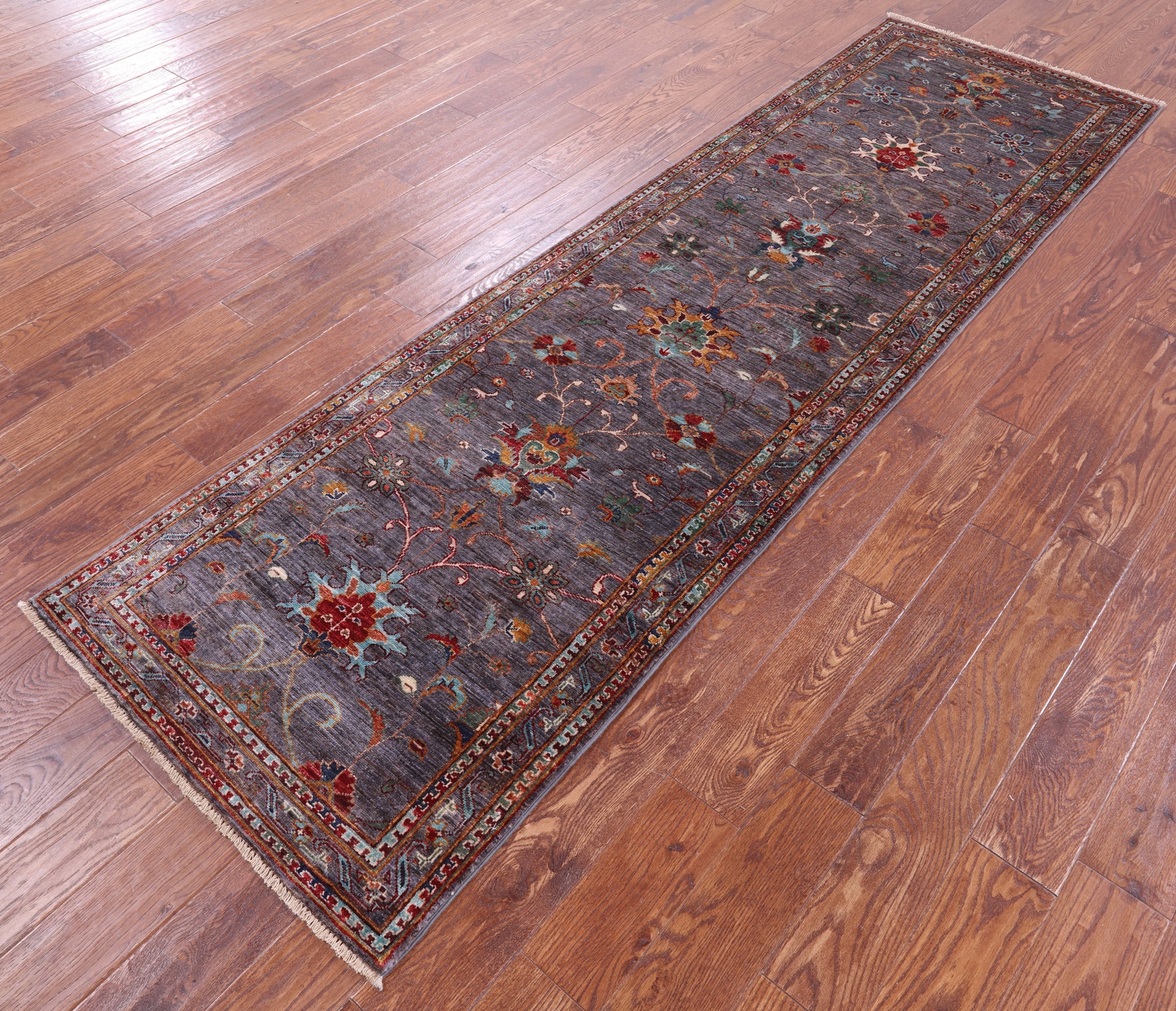 Grey Peshawar Hand Knotted Wool Runner Rug - 2' 10" X 9' 8" - Golden Nile