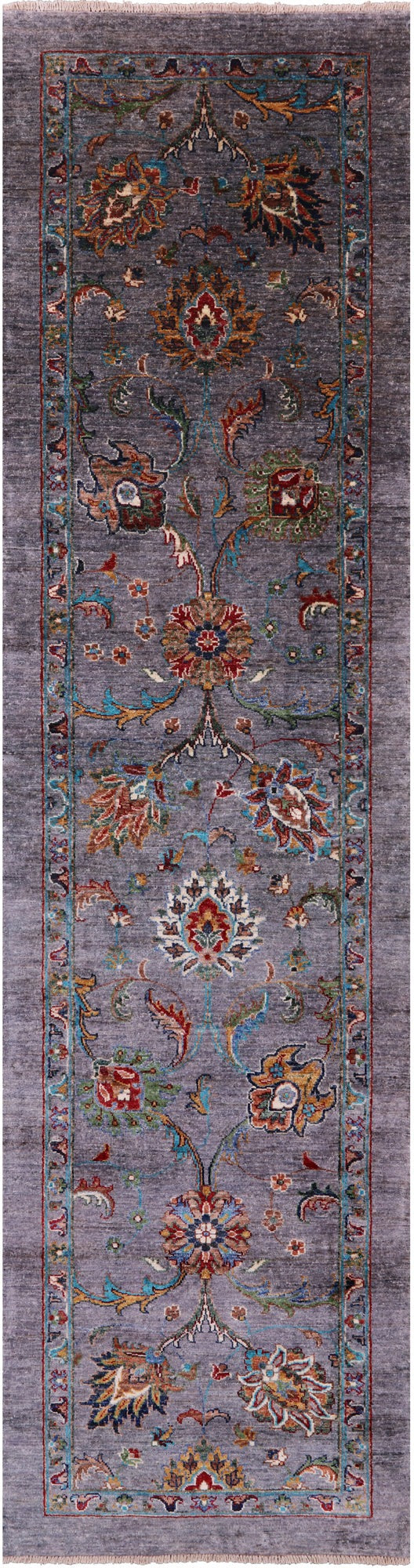 Grey Peshawar Hand Knotted Wool Runner Rug - 2' 8" X 9' 10" - Golden Nile