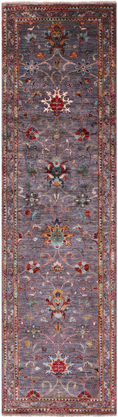 Grey Peshawar Hand Knotted Wool Runner Rug - 2' 10" X 9' 8" - Golden Nile
