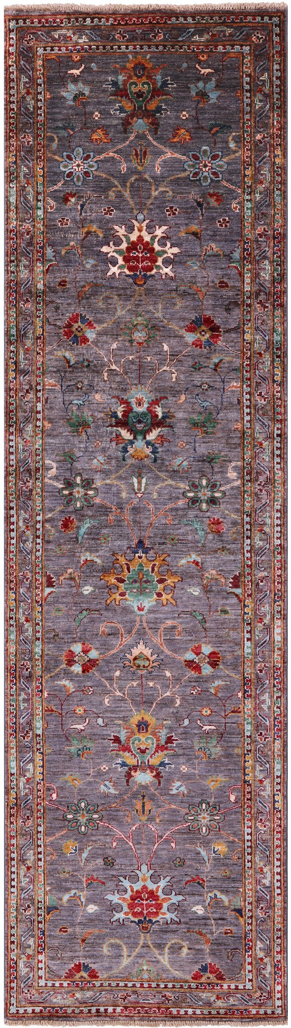 Grey Peshawar Hand Knotted Wool Runner Rug - 2' 10" X 9' 8" - Golden Nile