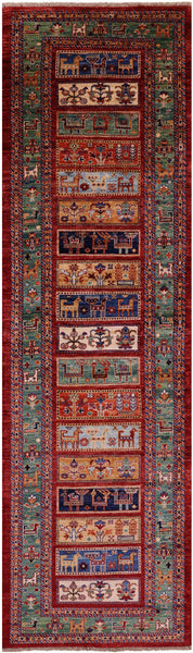 Tribal Persian Gabbeh Hand Knotted Wool Runner Rug - 2' 9" X 9' 7" - Golden Nile