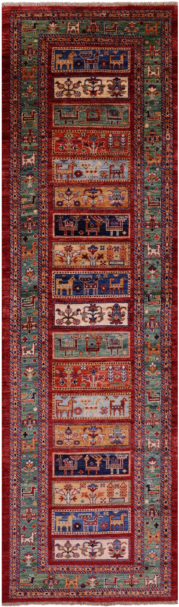 Tribal Persian Gabbeh Hand Knotted Wool Runner Rug - 2' 9" X 9' 7" - Golden Nile