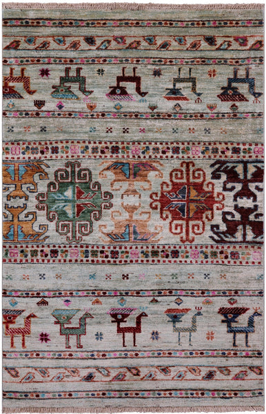 Tribal Persian Gabbeh Handmade Wool Rug - 2' 8" X 4' 0" - Golden Nile