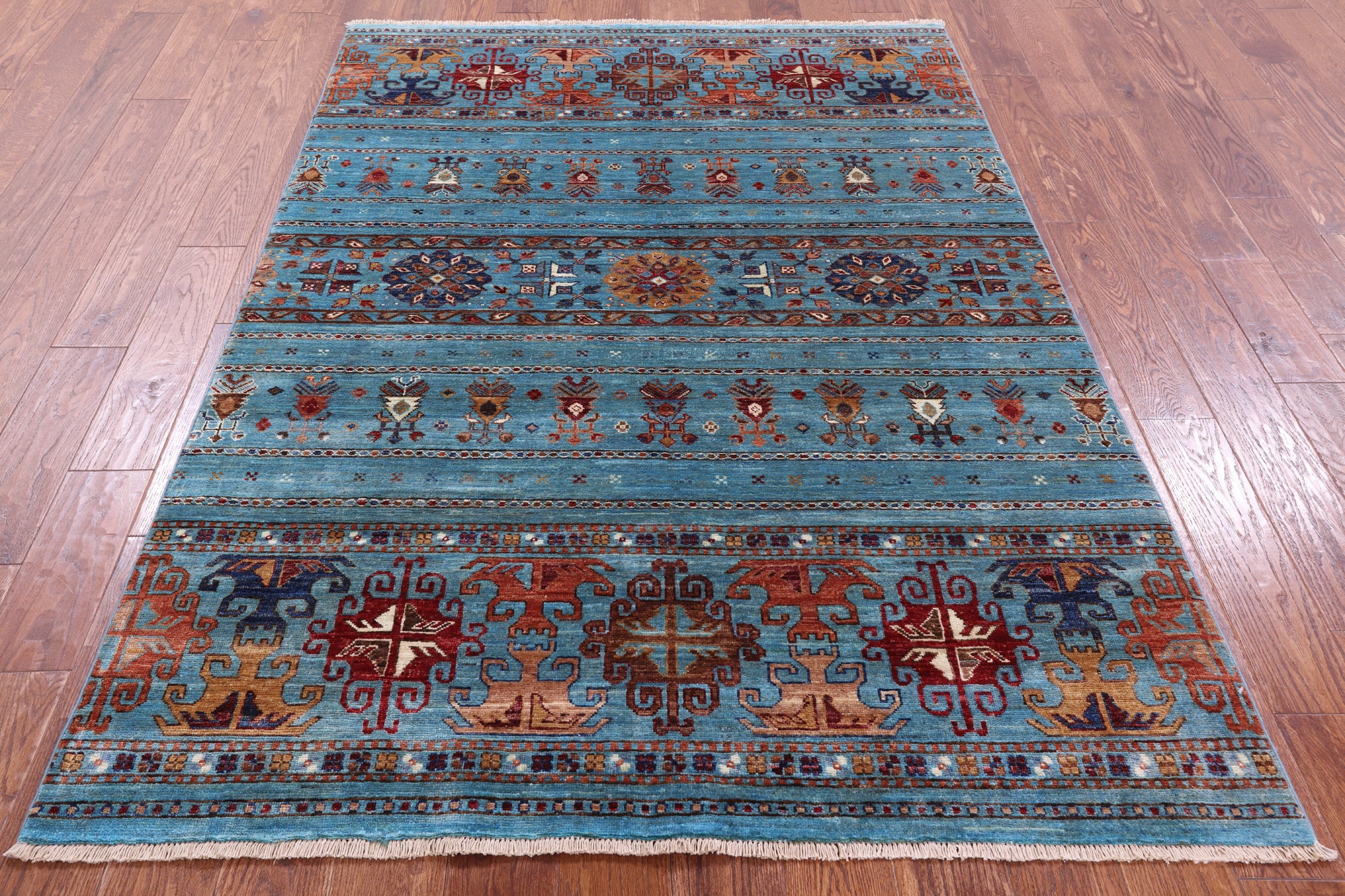 Blue Khorjin Persian Gabbeh Hand Knotted Wool Rug - 4' 10" X 6' 9" - Golden Nile