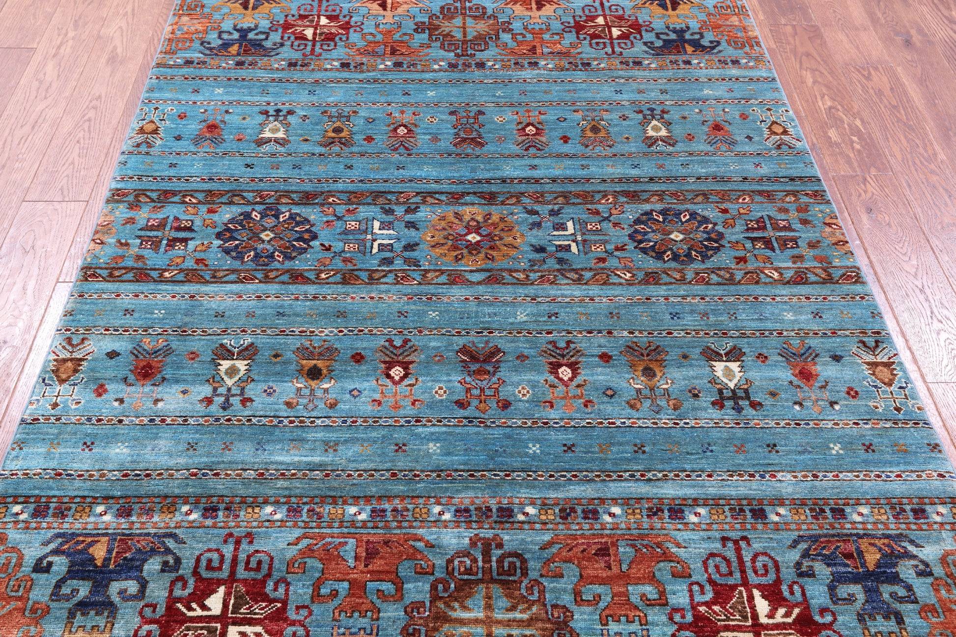 Blue Khorjin Persian Gabbeh Hand Knotted Wool Rug - 4' 10" X 6' 9" - Golden Nile