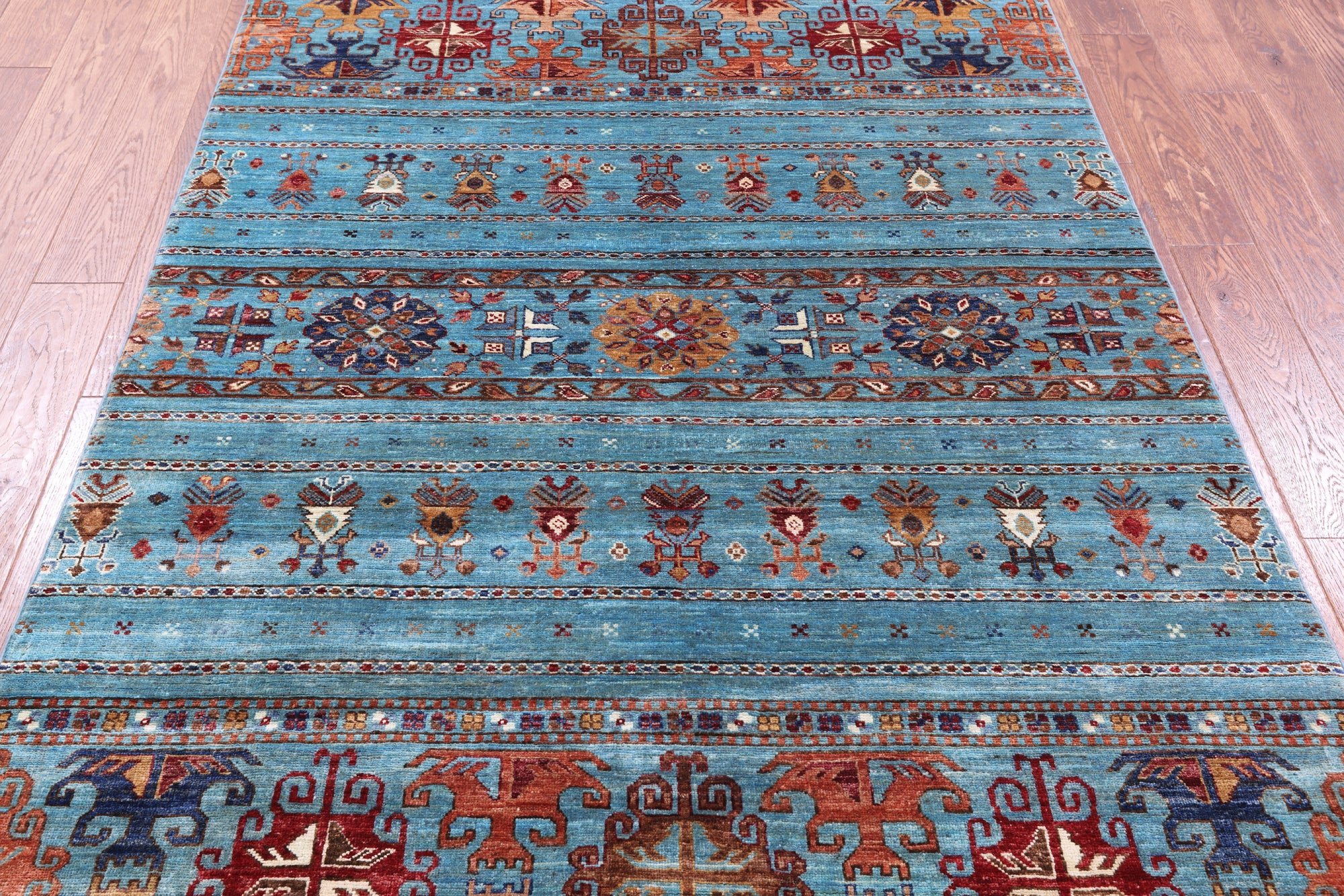 Blue Khorjin Persian Gabbeh Hand Knotted Wool Rug - 4' 10" X 6' 9" - Golden Nile