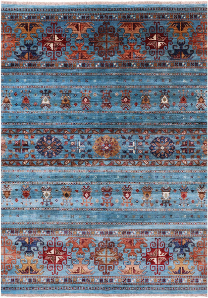 Blue Khorjin Persian Gabbeh Hand Knotted Wool Rug - 4' 10" X 6' 9" - Golden Nile