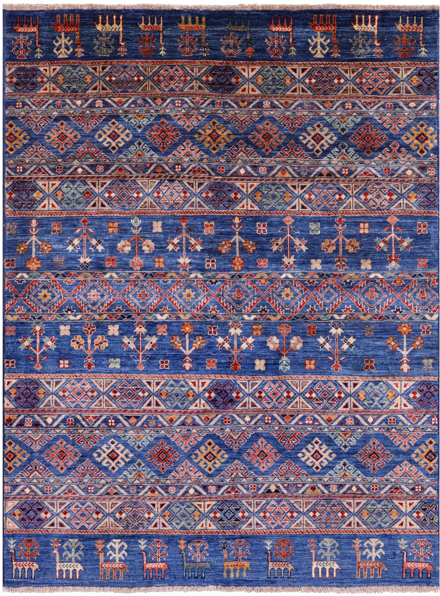 Blue Tribal Persian Gabbeh Handmade Wool Rug - 4' 11" X 6' 7" - Golden Nile