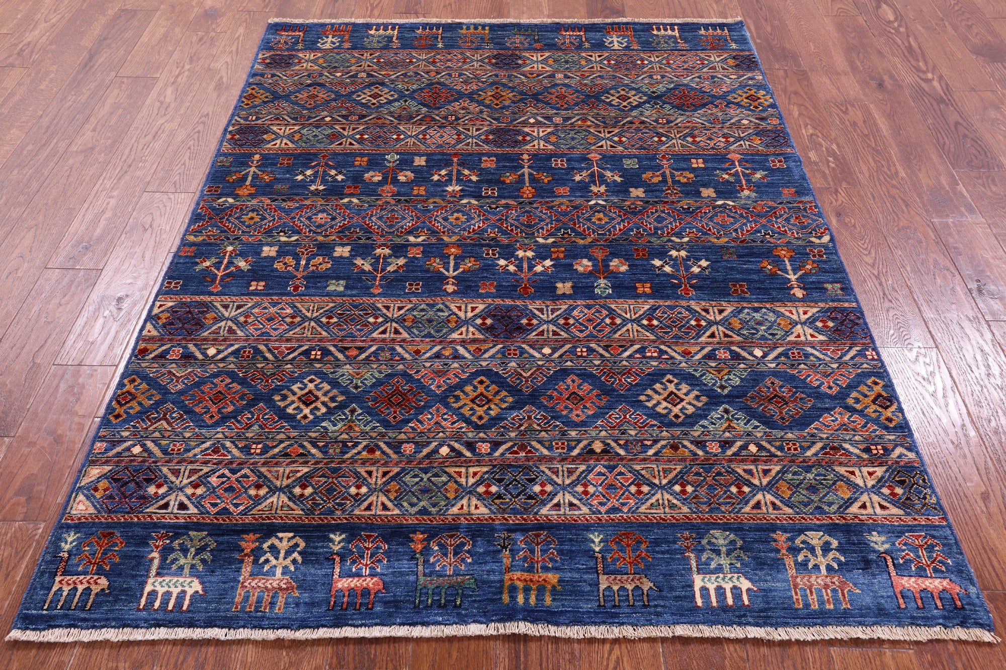 Blue Tribal Persian Gabbeh Handmade Wool Rug - 4' 11" X 6' 7" - Golden Nile