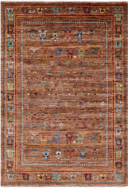 Tribal Persian Gabbeh Hand Knotted Wool Rug - 4' 10" X 6' 11" - Golden Nile