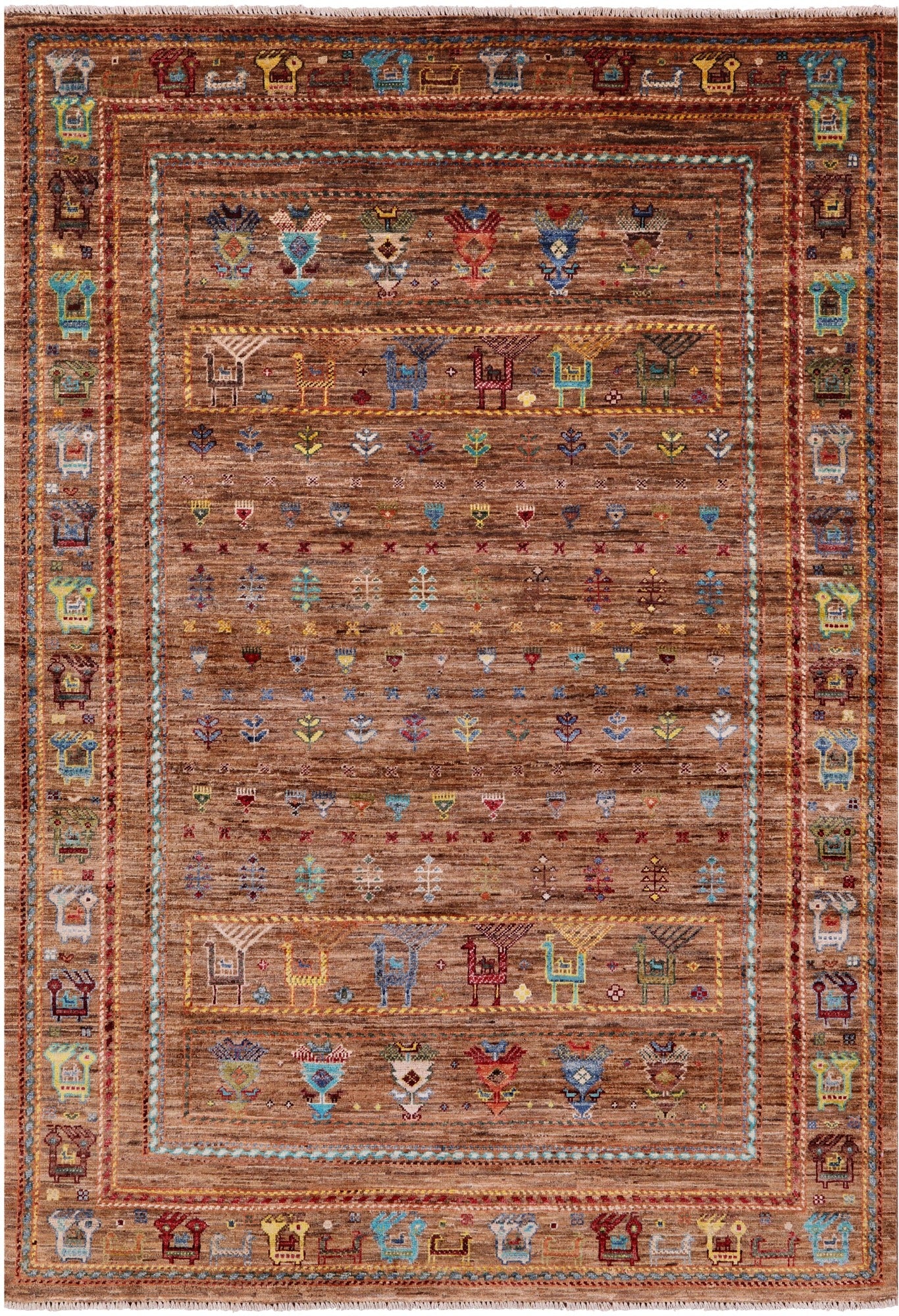 Tribal Persian Gabbeh Hand Knotted Wool Rug - 4' 10" X 6' 11" - Golden Nile