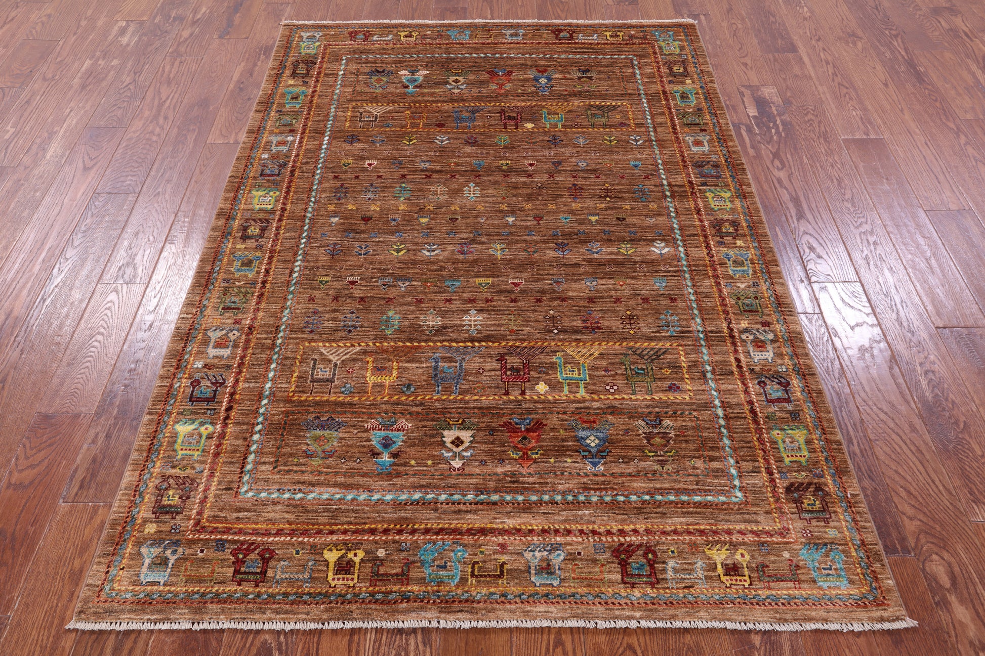Tribal Persian Gabbeh Hand Knotted Wool Rug - 4' 10" X 6' 11" - Golden Nile
