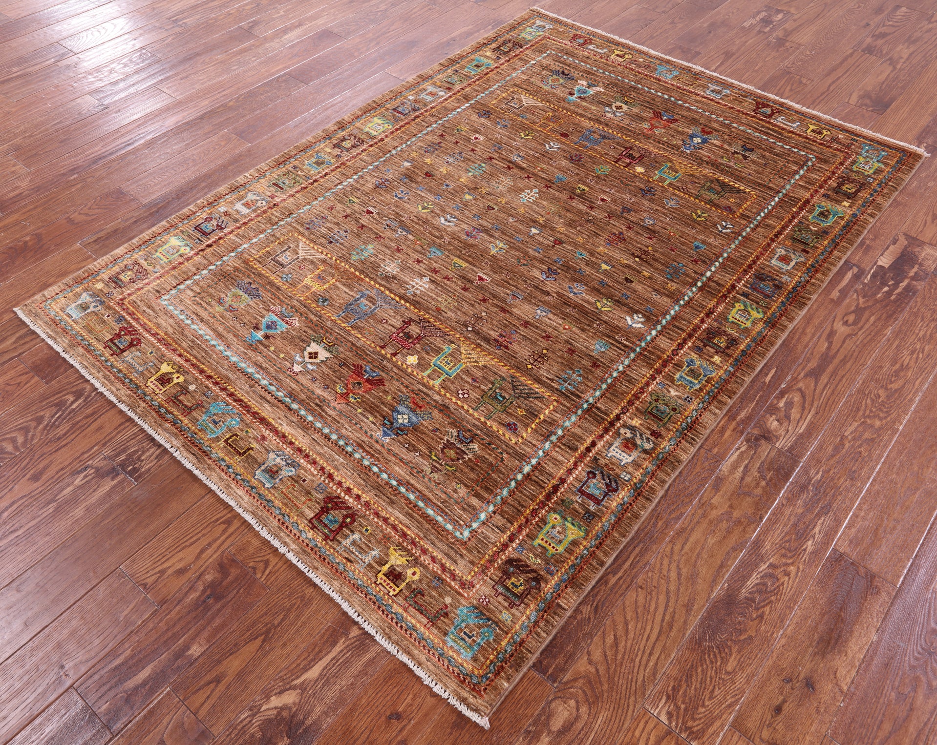 Tribal Persian Gabbeh Hand Knotted Wool Rug - 4' 10" X 6' 11" - Golden Nile