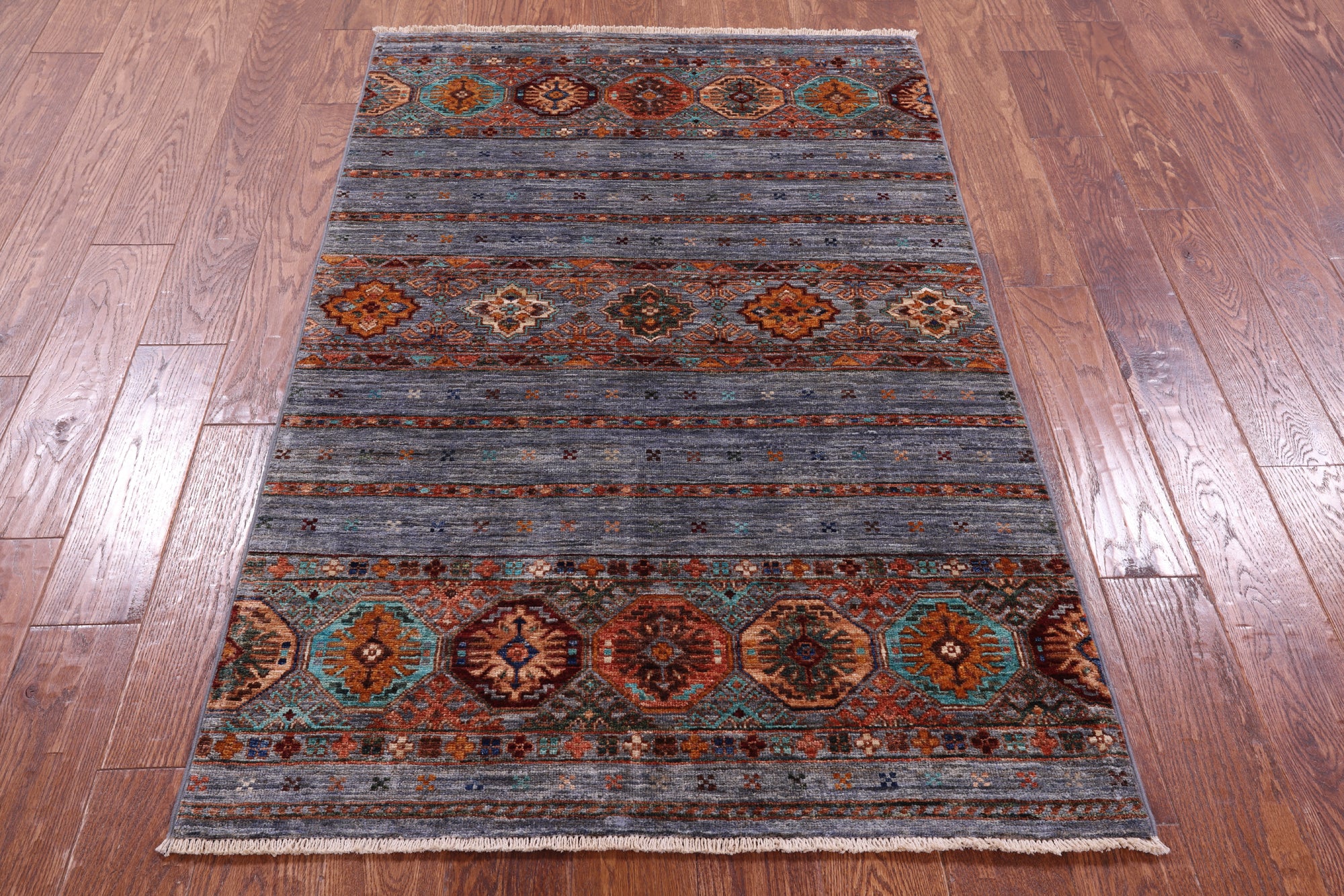 Grey Khorjin Persian Gabbeh Hand Knotted Wool Rug - 3' 4" X 5' 2" - Golden Nile
