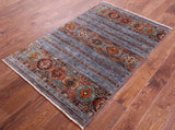 Grey Khorjin Persian Gabbeh Hand Knotted Wool Rug - 3' 4" X 5' 2" - Golden Nile