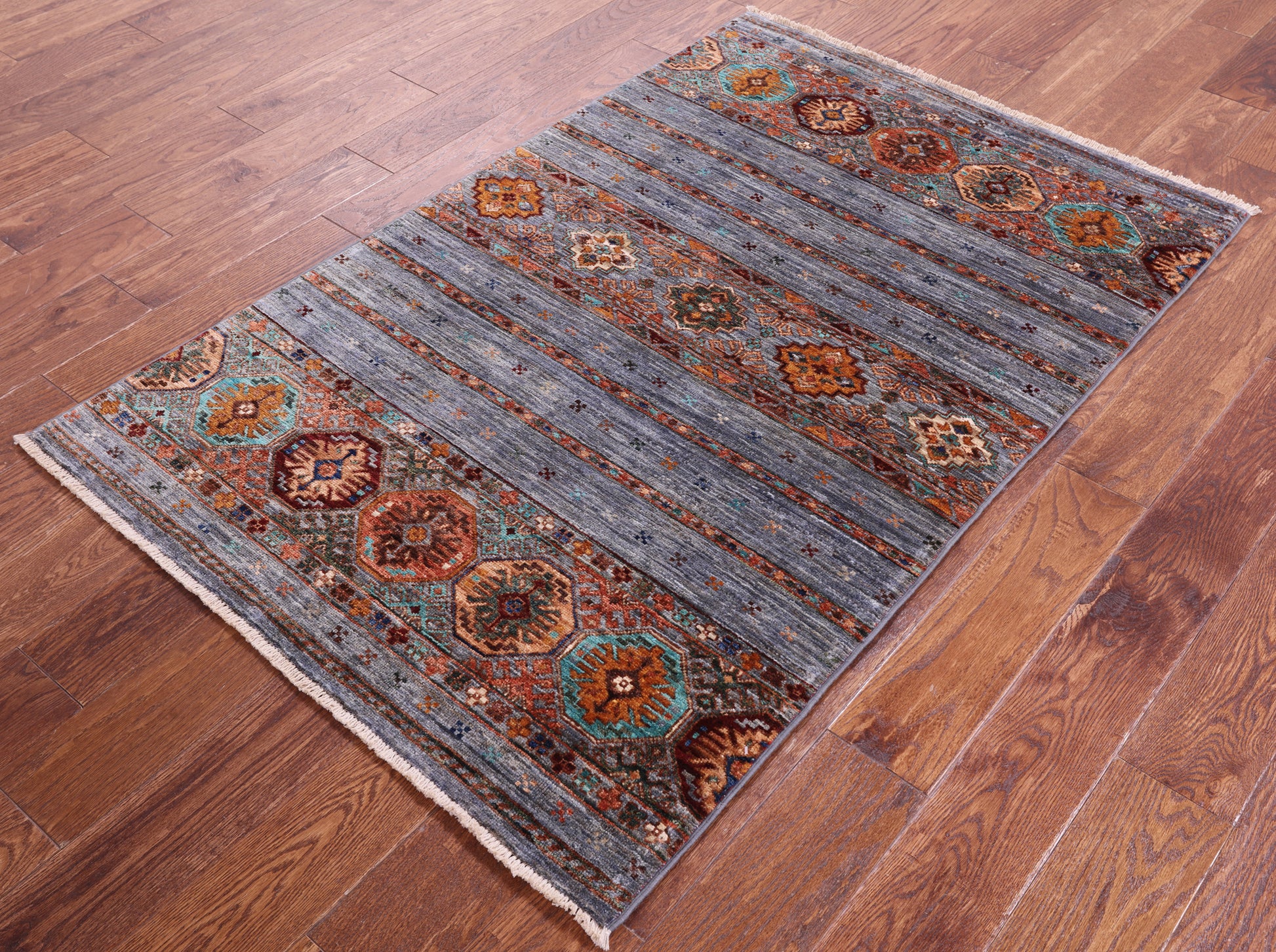 Grey Khorjin Persian Gabbeh Hand Knotted Wool Rug - 3' 4" X 5' 2" - Golden Nile